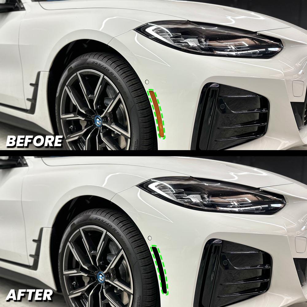 2021-2024 BMW i4 e35 e40 m50 Front Bumper Reflector Pre-Cut Overlay SMOKE BLACKOUT