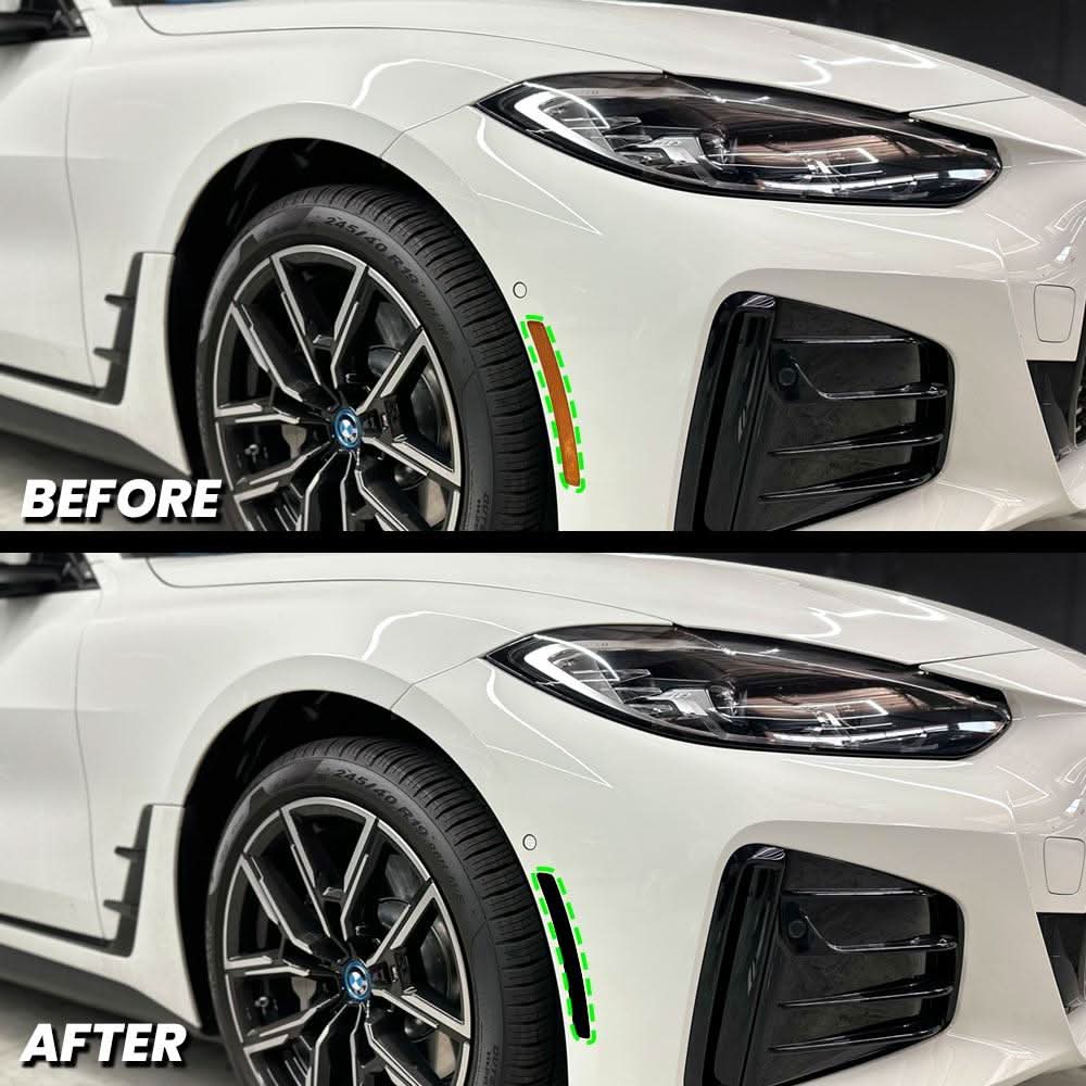 2021-2024 BMW i4 e35 e40 m50 Front Bumper Reflector Pre-Cut Overlay SMOKE BLACKOUT