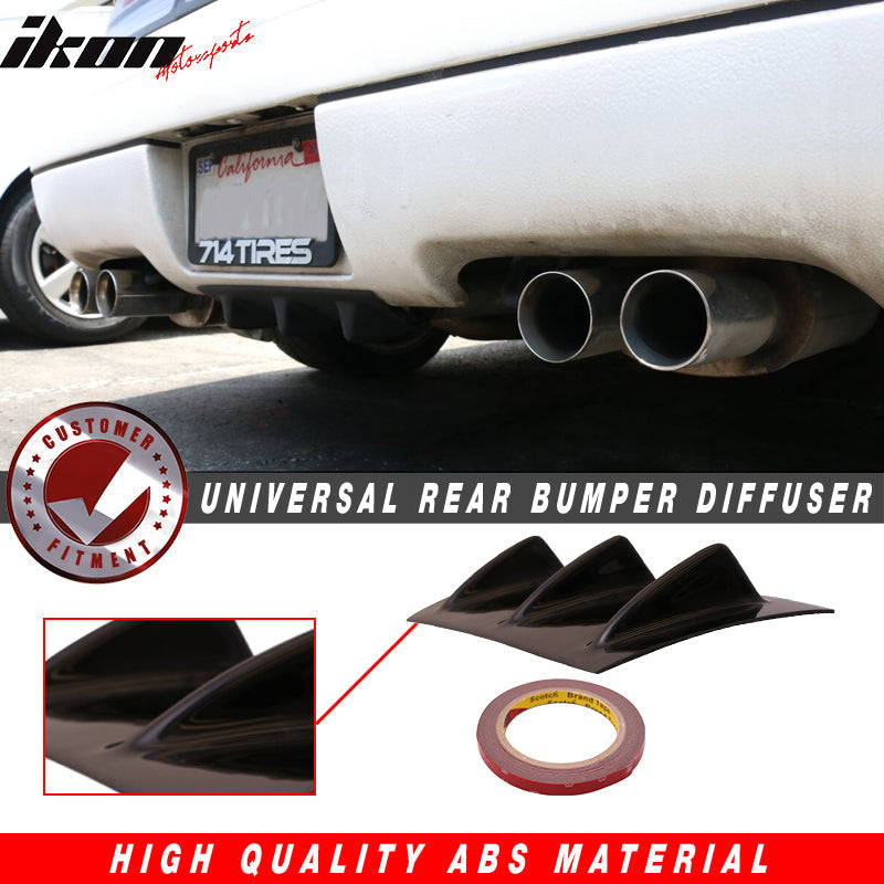 Universal 14"x6" 3 Fins Gloss Black Rear Bumper Diffuser ABS