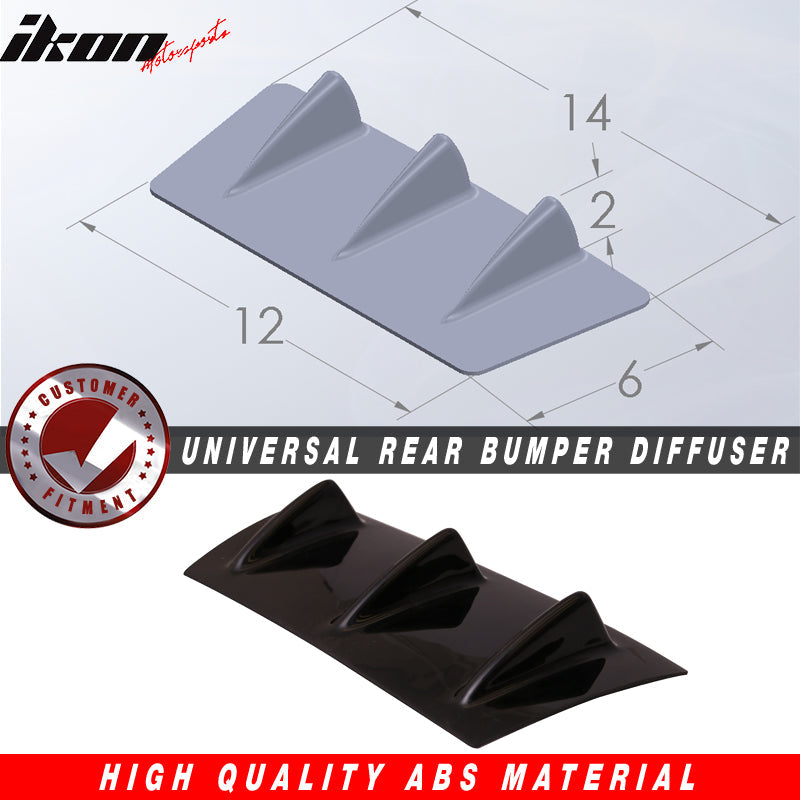 Universal 14"x6" 3 Fins Gloss Black Rear Bumper Diffuser ABS