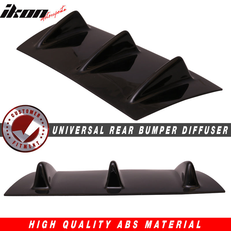 Universal 14"x6" 3 Fins Gloss Black Rear Bumper Diffuser ABS