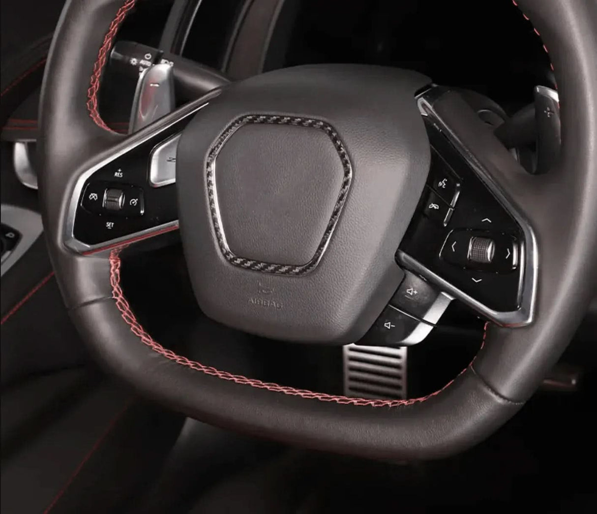 C8 Corvette Real Carbon Fiber Steering Wheel Airbag Chrome Delete Trim Cover | Interior Upgrade (2020–2026)