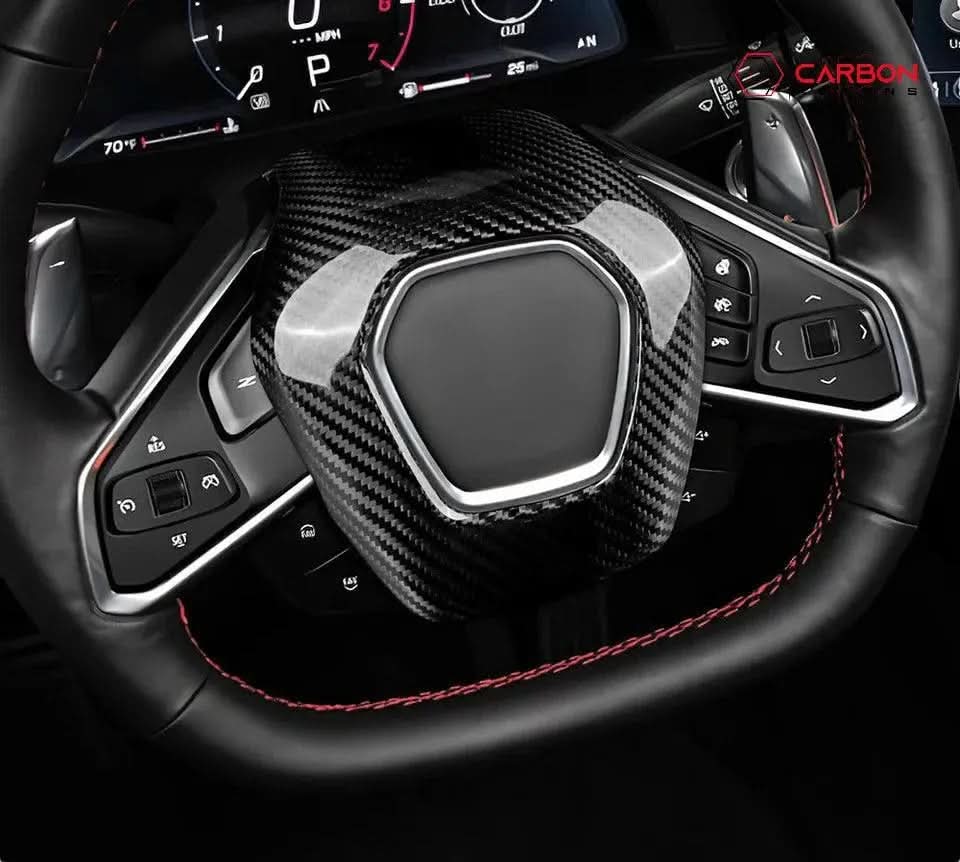 C8 Corvette Real Carbon Fiber Steering Wheel Airbag Cover | Interior Upgrade (2020–2026)
