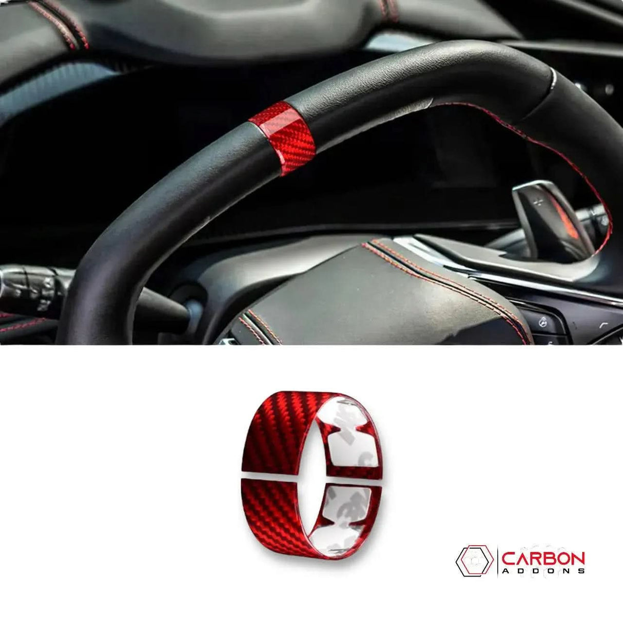 C8 Corvette Real Carbon Fiber Steering Wheel Racing Stripe Covers (2020–2026)