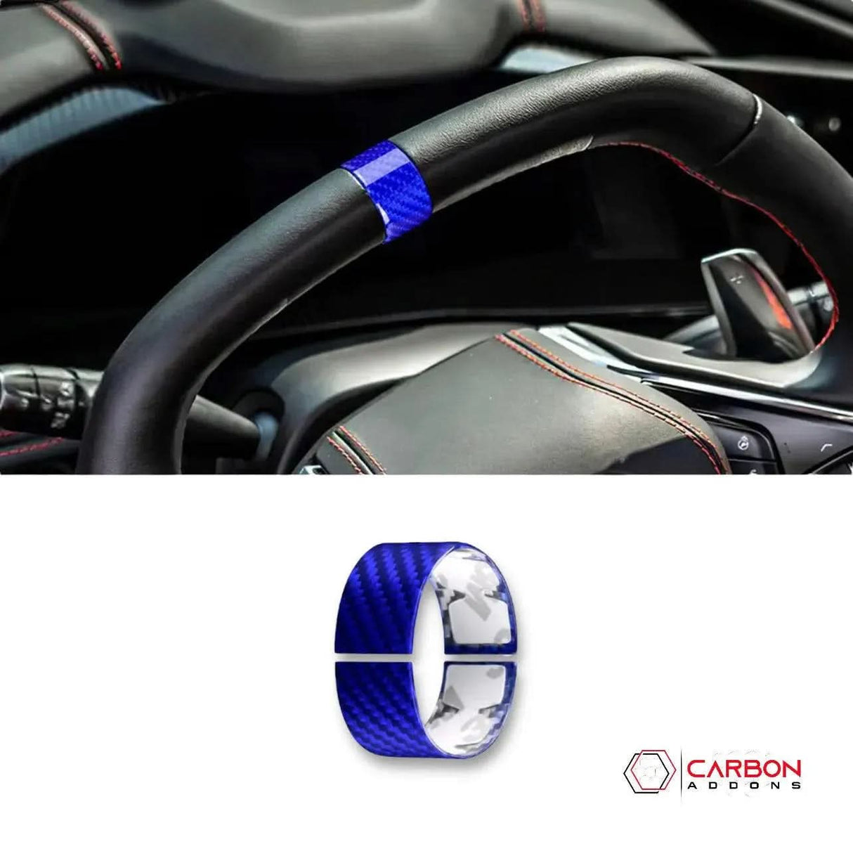 C8 Corvette Real Carbon Fiber Steering Wheel Racing Stripe Covers (2020–2026)