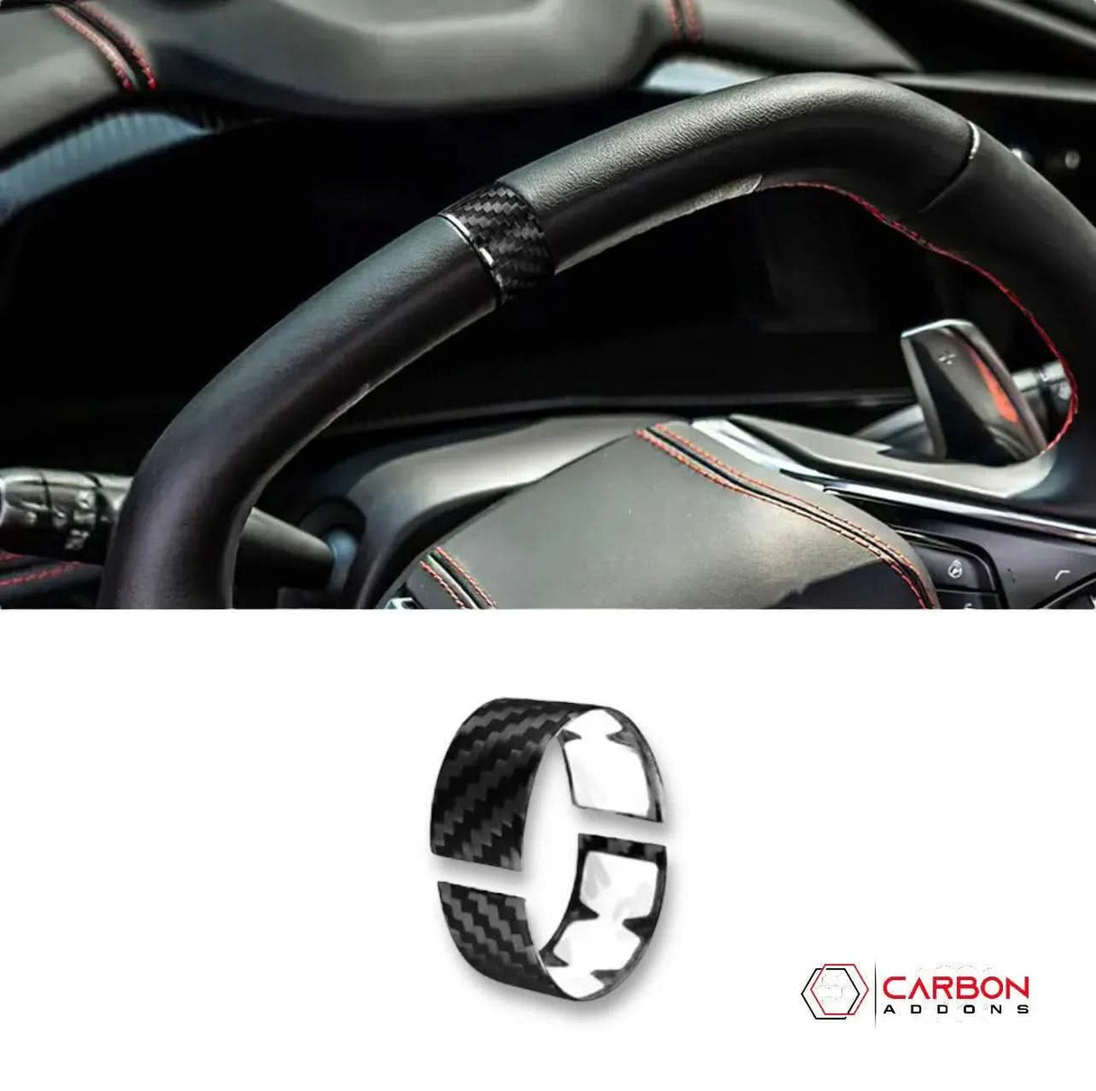 C8 Corvette Real Carbon Fiber Steering Wheel Racing Stripe Covers (2020–2026)