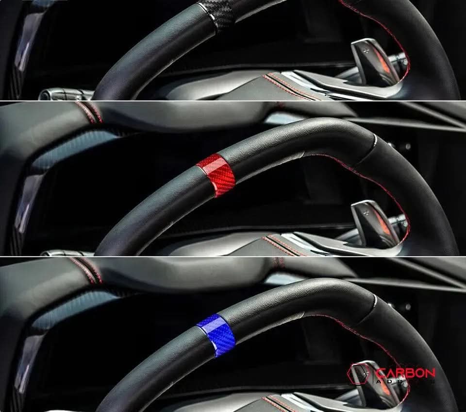 C8 Corvette Real Carbon Fiber Steering Wheel Racing Stripe Covers (2020–2026)