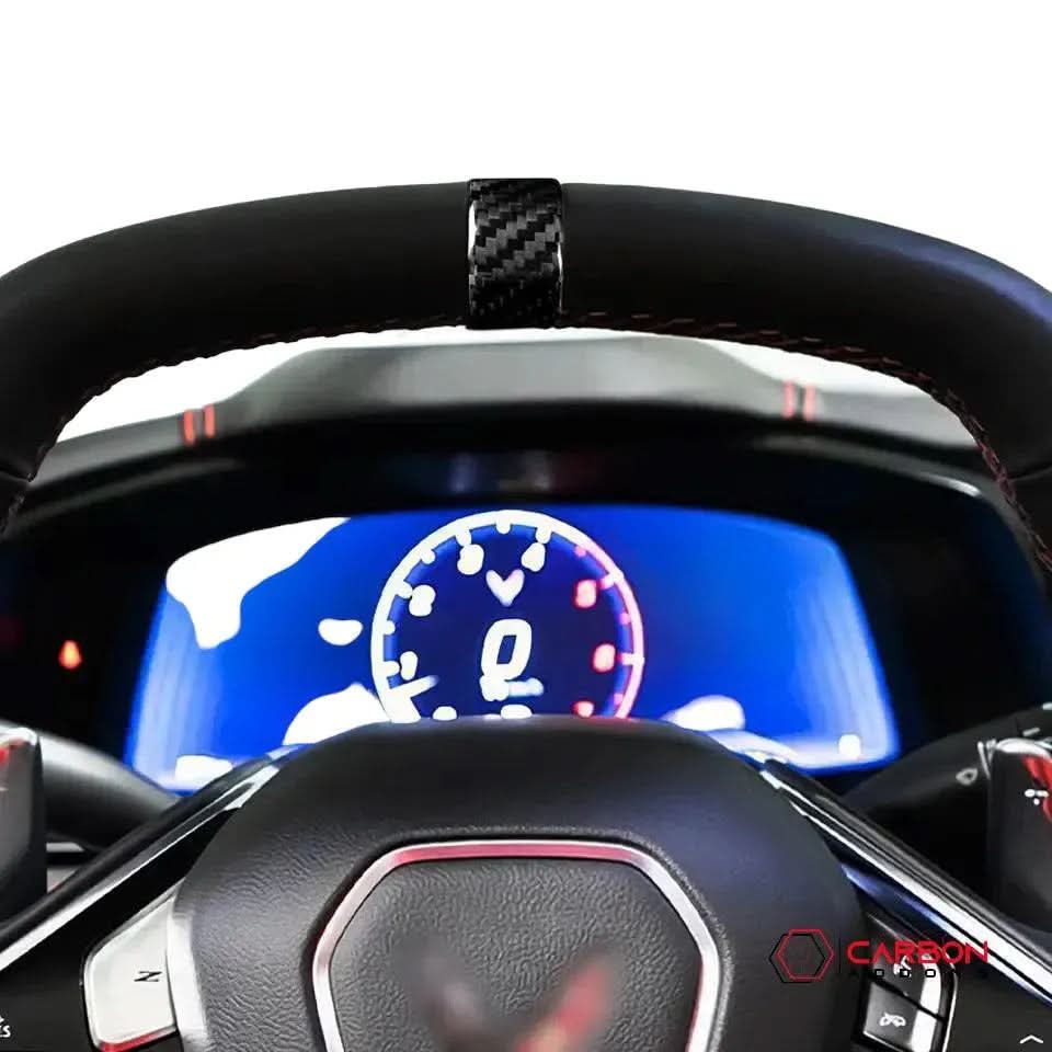 C8 Corvette Real Carbon Fiber Steering Wheel Racing Stripe Covers (2020–2026)