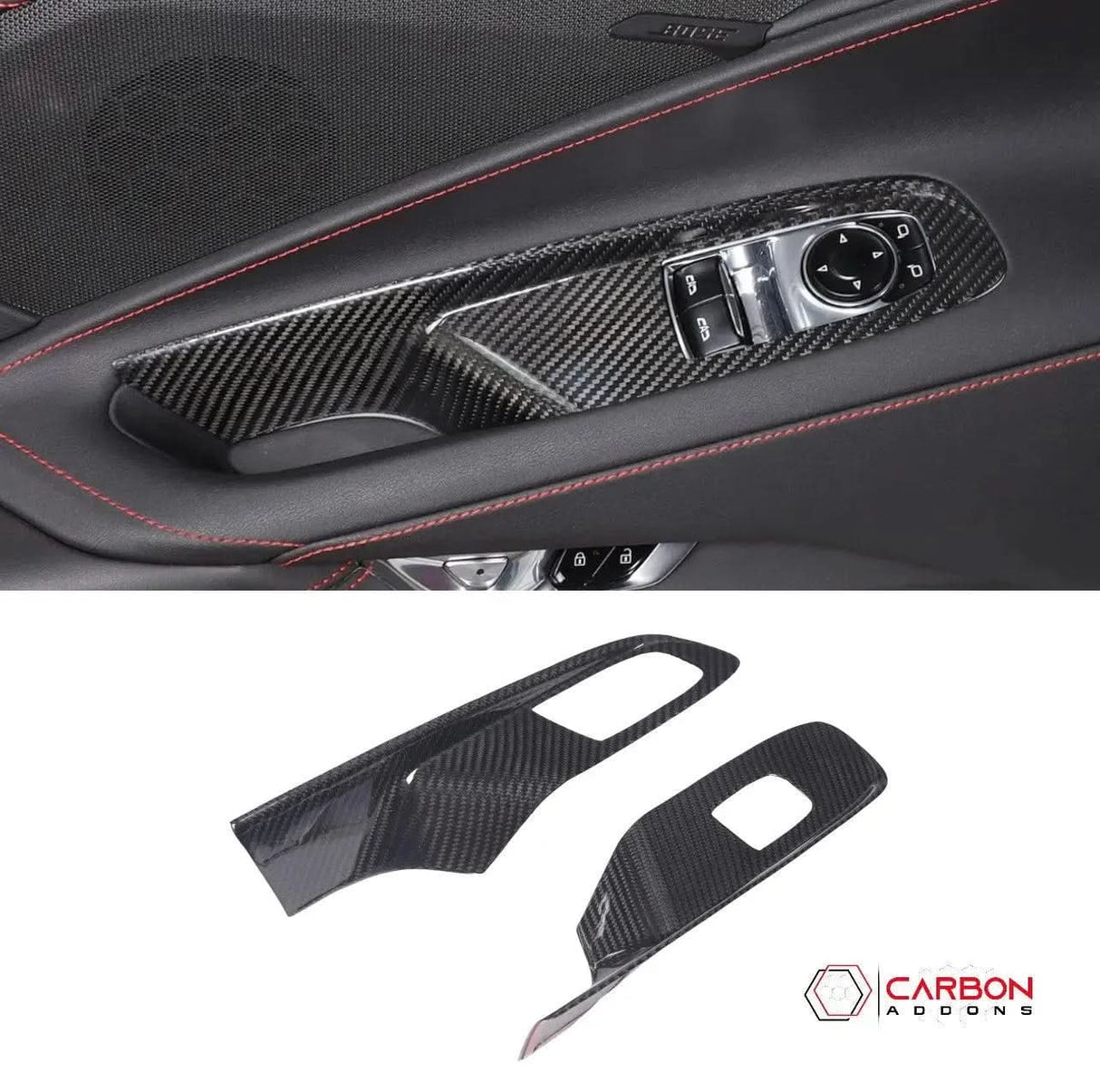 C8 Corvette Real Carbon Fiber Window Switch Trim Covers | Interior Overlay (2020–2026)