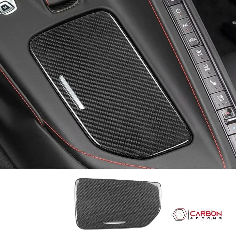 C8 Corvette Real Carbon Fiber Center Console Cup Holder Lid Cover | Interior Overlay (2020–2025)