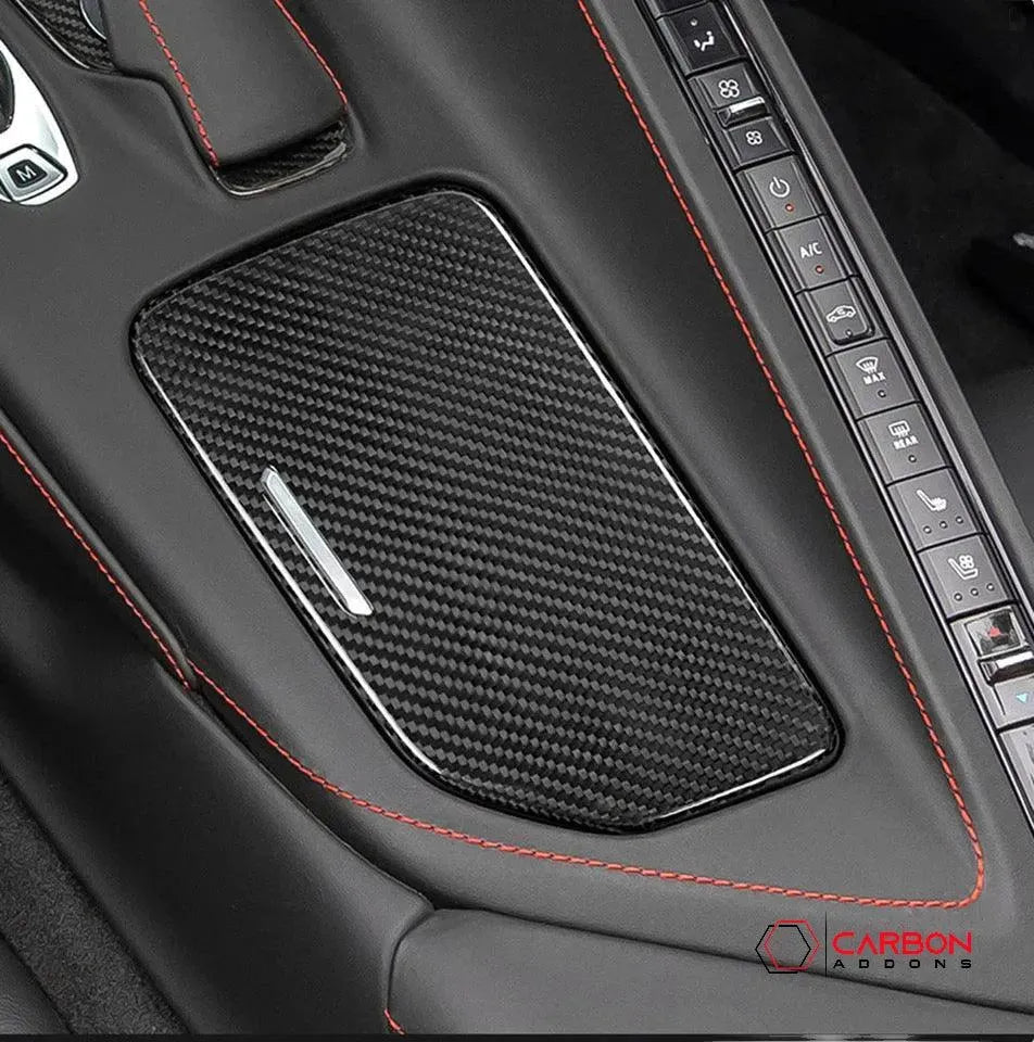 C8 Corvette Real Carbon Fiber Center Console Cup Holder Lid Cover | Interior Overlay (2020–2025)
