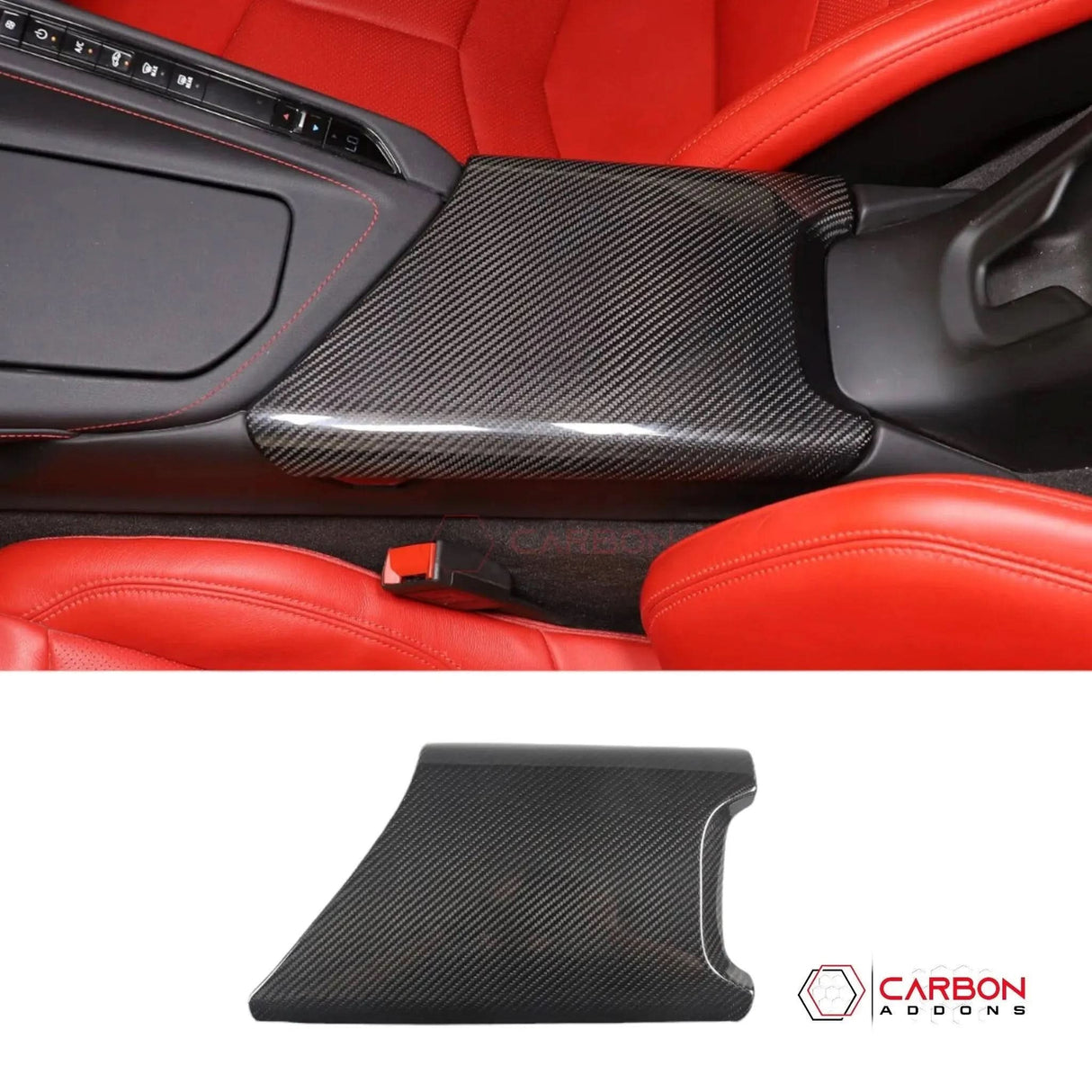 C8 Corvette Real Carbon Fiber Center Console Lid Armrest Cover | Interior Overlay (2020–2026)