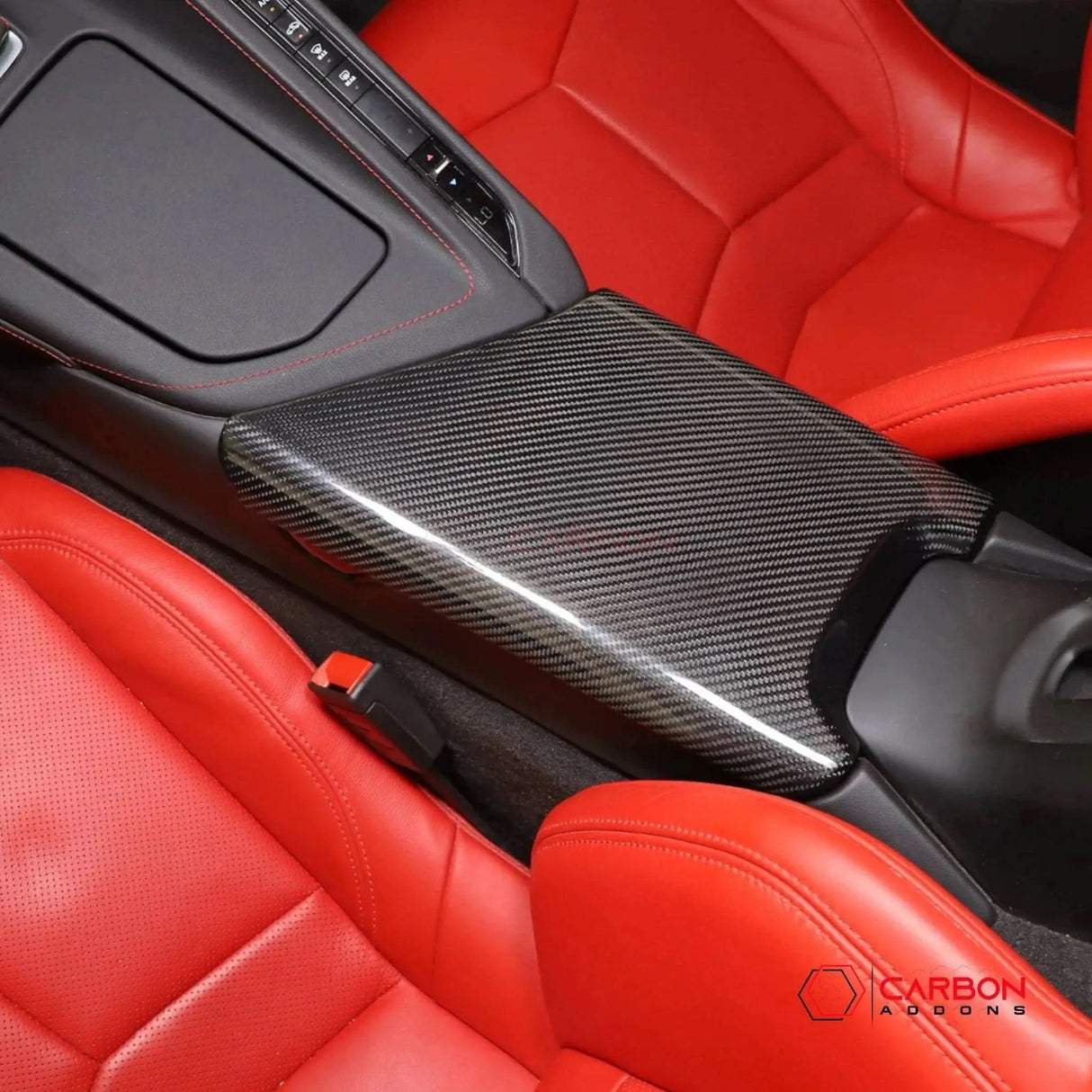 C8 Corvette Real Carbon Fiber Center Console Lid Armrest Cover | Interior Overlay (2020–2026)