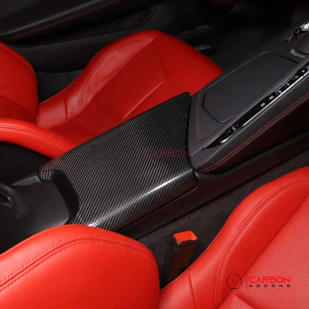 C8 Corvette Real Carbon Fiber Center Console Lid Armrest Cover | Interior Overlay (2020–2026)