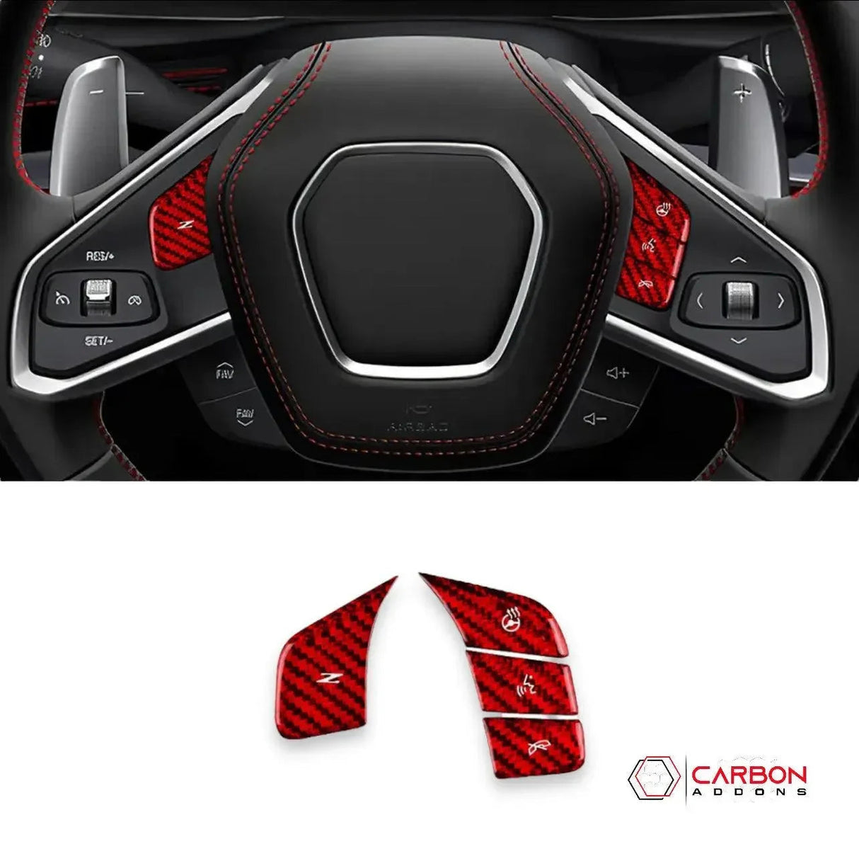 C8 Corvette Real Carbon Fiber Steering Wheel Button Covers | Heated & Non-Heated (2020–2026)