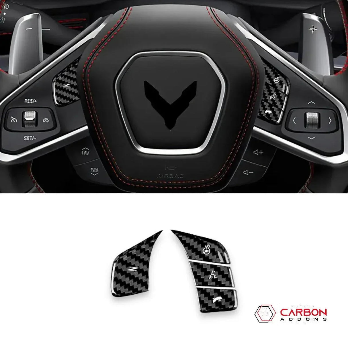 C8 Corvette Real Carbon Fiber Steering Wheel Button Covers | Heated & Non-Heated (2020–2026)