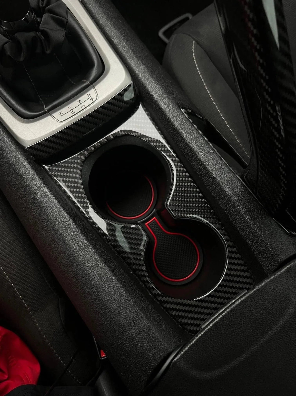 Carbon Fiber Cup Holder Panel Overlay for Chevrolet Camaro 2010-2015