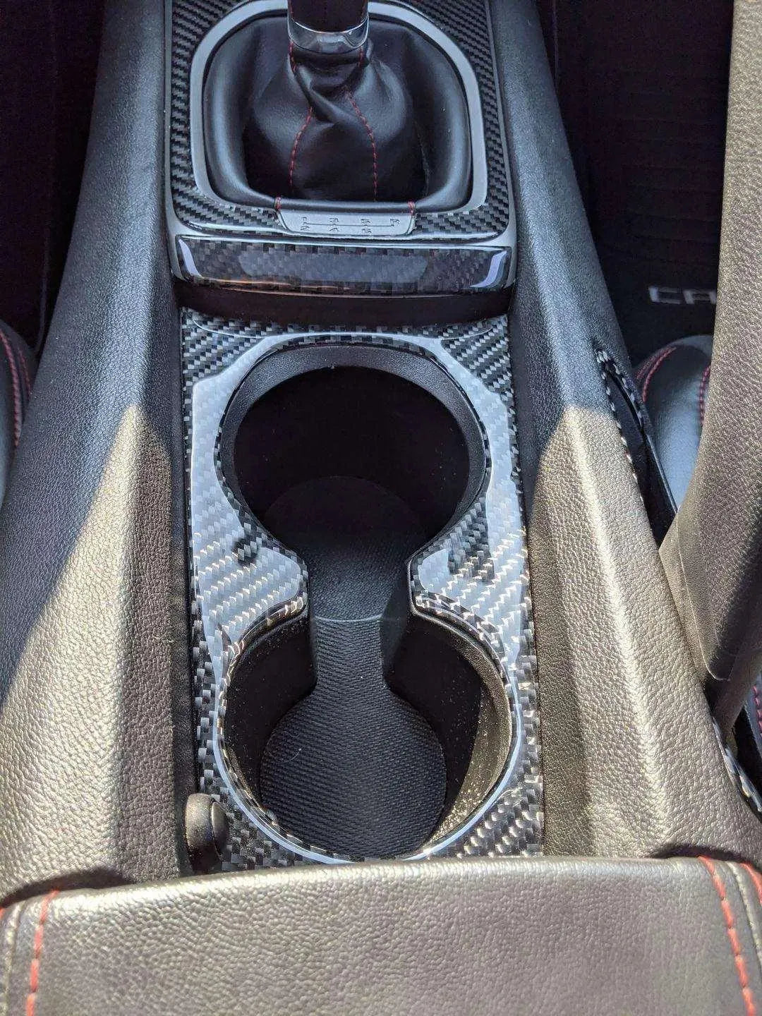 Carbon Fiber Cup Holder Panel Overlay for Chevrolet Camaro 2010-2015