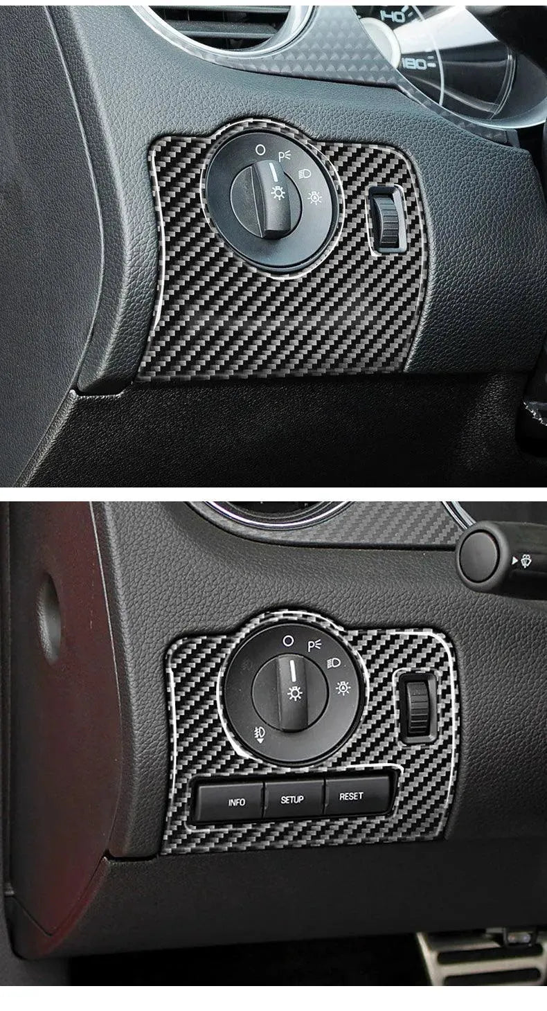 Carbon Fiber Headlight Control Trim interior Overlay For Mustang 2010-2014