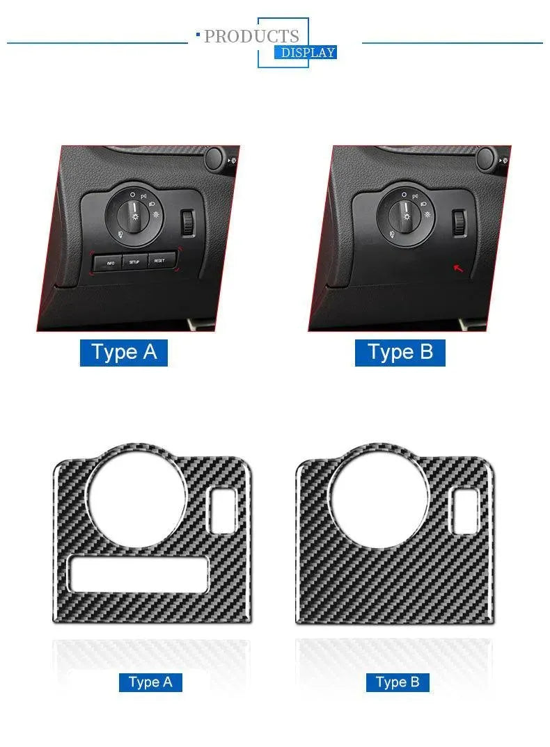 Carbon Fiber Headlight Control Trim interior Overlay For Mustang 2010-2014