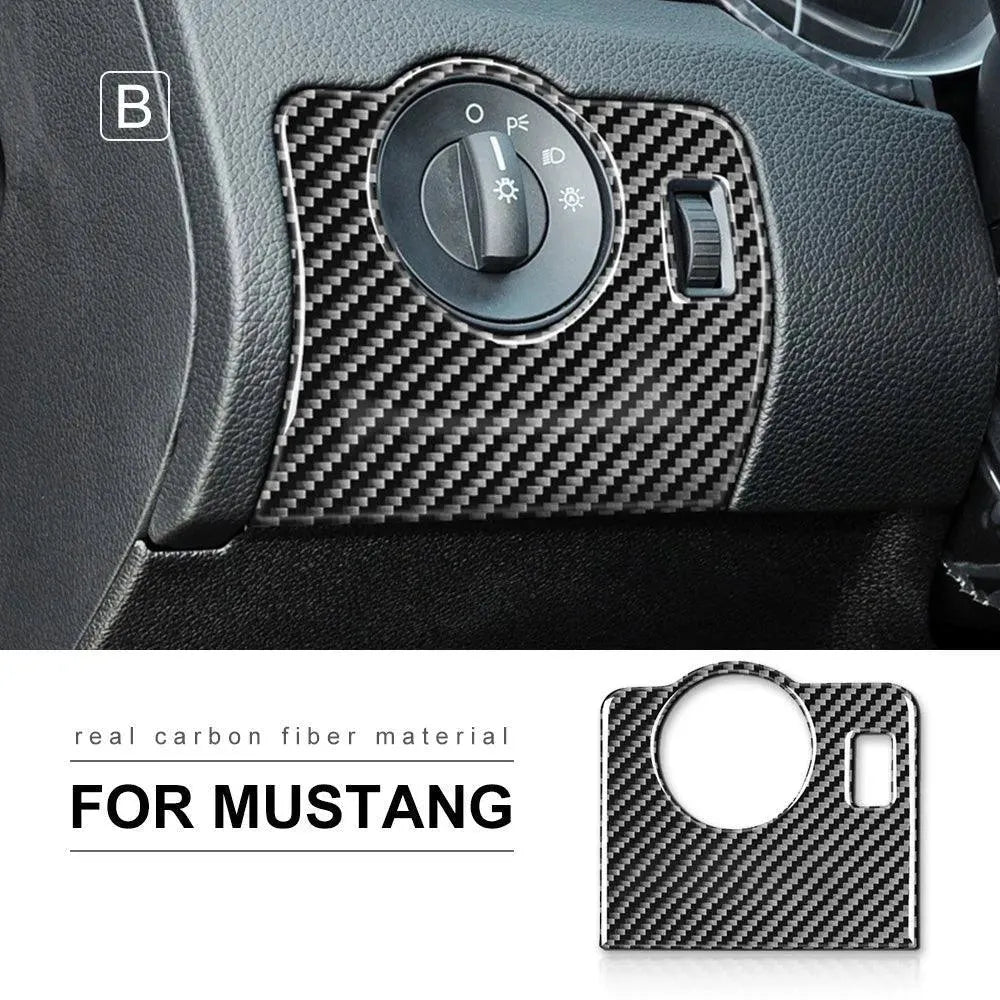 Carbon Fiber Headlight Control Trim interior Overlay For Mustang 2010-2014