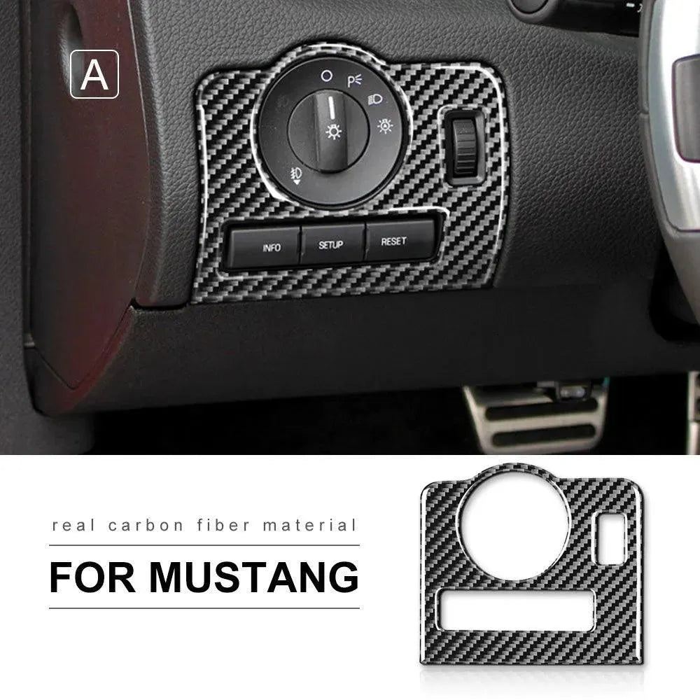 Carbon Fiber Headlight Control Trim interior Overlay For Mustang 2010-2014