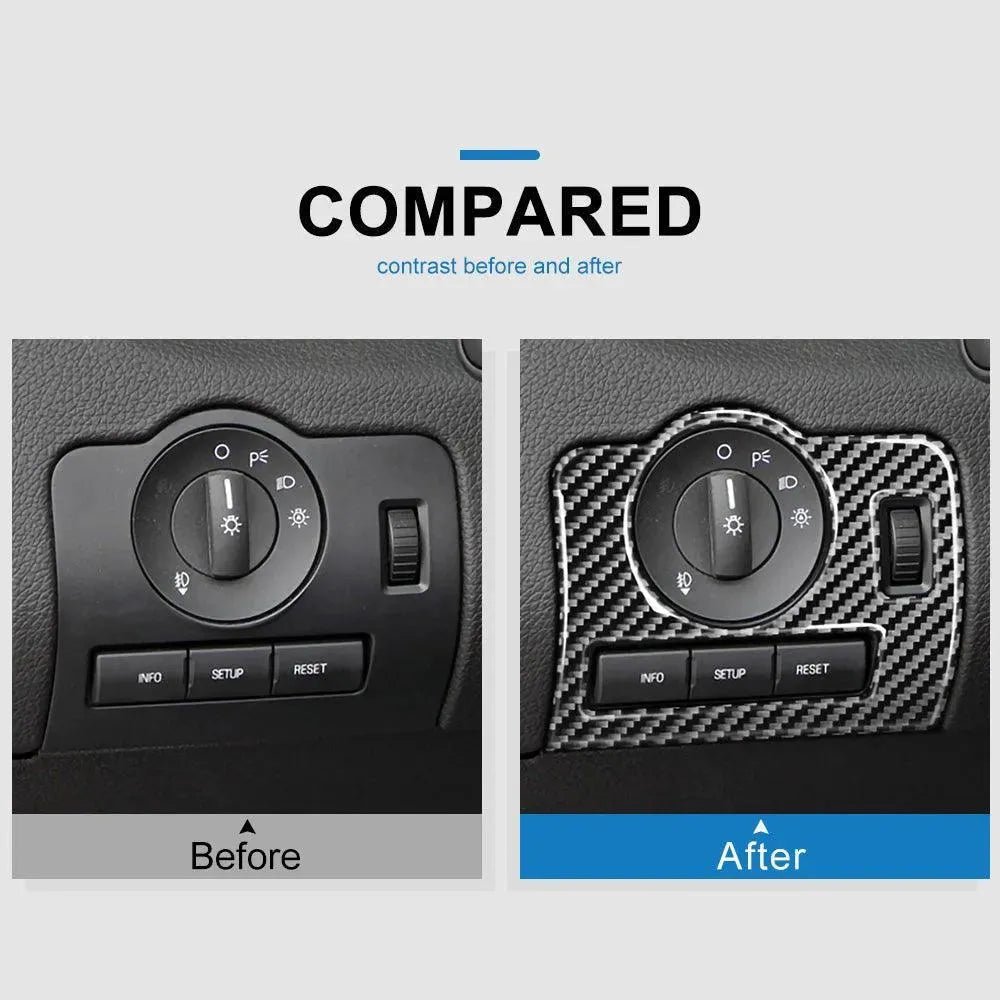 Carbon Fiber Headlight Control Trim interior Overlay For Mustang 2010-2014