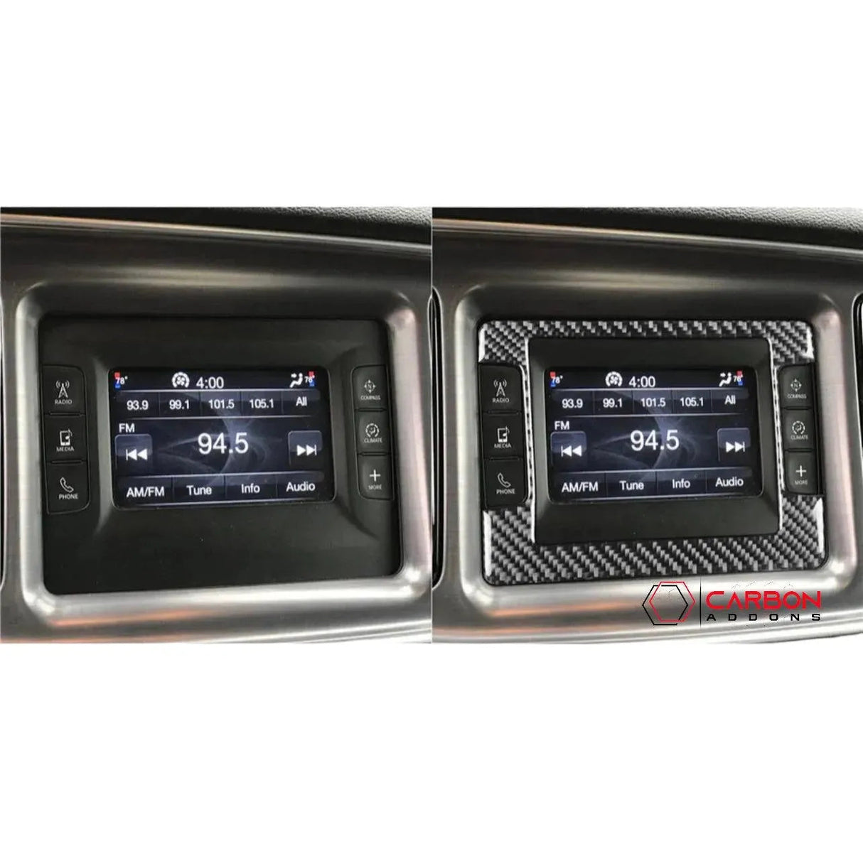 Carbon Fiber Infotainment Radio Screen Trim Overlay for Dodge Challenger 2015