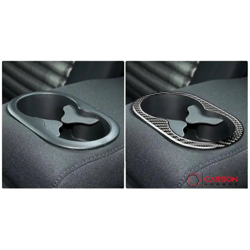Carbon Fiber Rear Seat Cup Holder Trim Overlay for Dodge Challenger 2015-2023