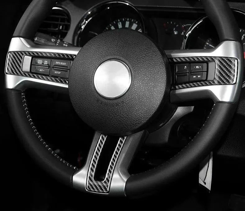 Carbon Fiber Steering Wheel Trim Interior Overlay For Mustang 2010-2014