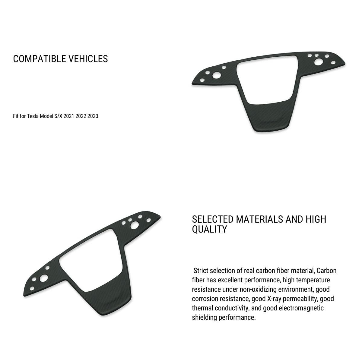 Carbon Fiber Yoke Steering Wheel Trim Panel Cover for Model S/X 2021+