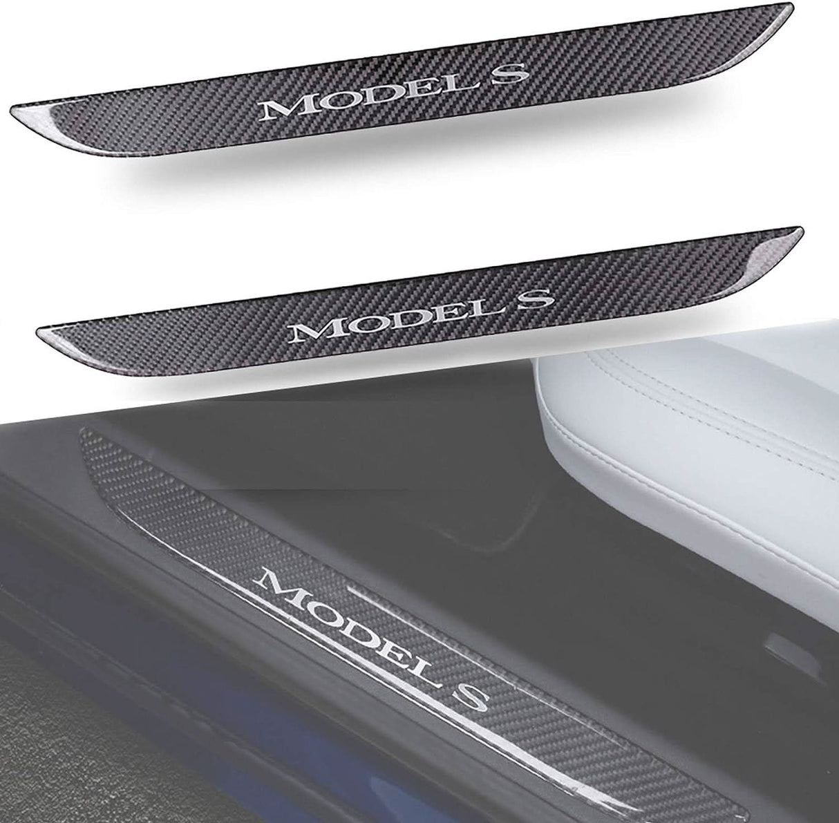 Carbon Fiber Textured Front Door Sill Protector for Tesla Model S 2016-2018