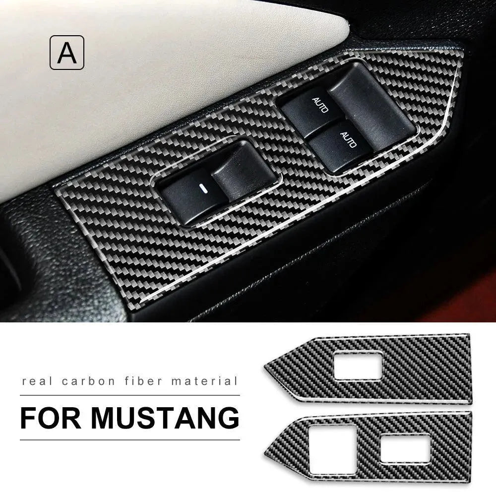 Carbon Fiber Window Switch Control Trim Interior Overlay Kit For Mustang 2010-2014