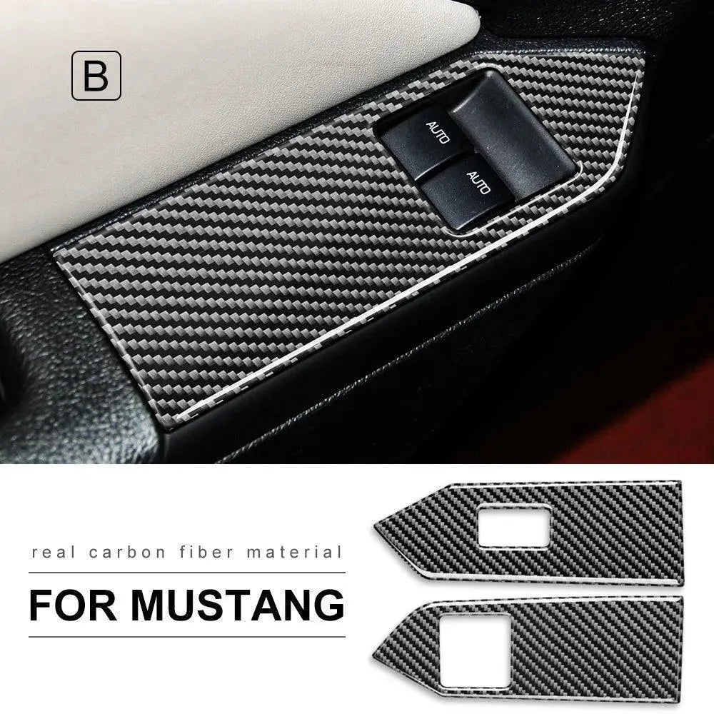 Carbon Fiber Window Switch Control Trim Interior Overlay Kit For Mustang 2010-2014