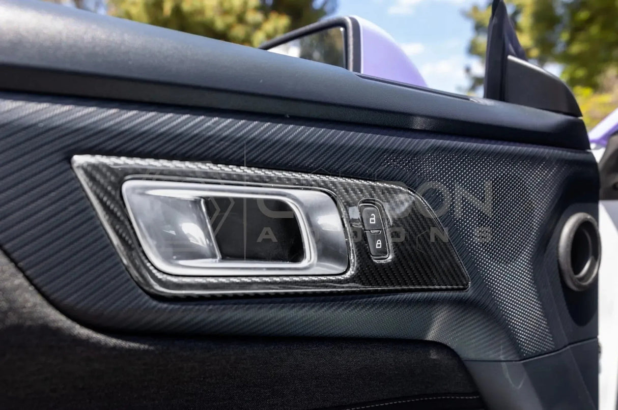 Real Carbon Fiber Interior Door Handle Trim Covers for 2024+ Ford Mustang