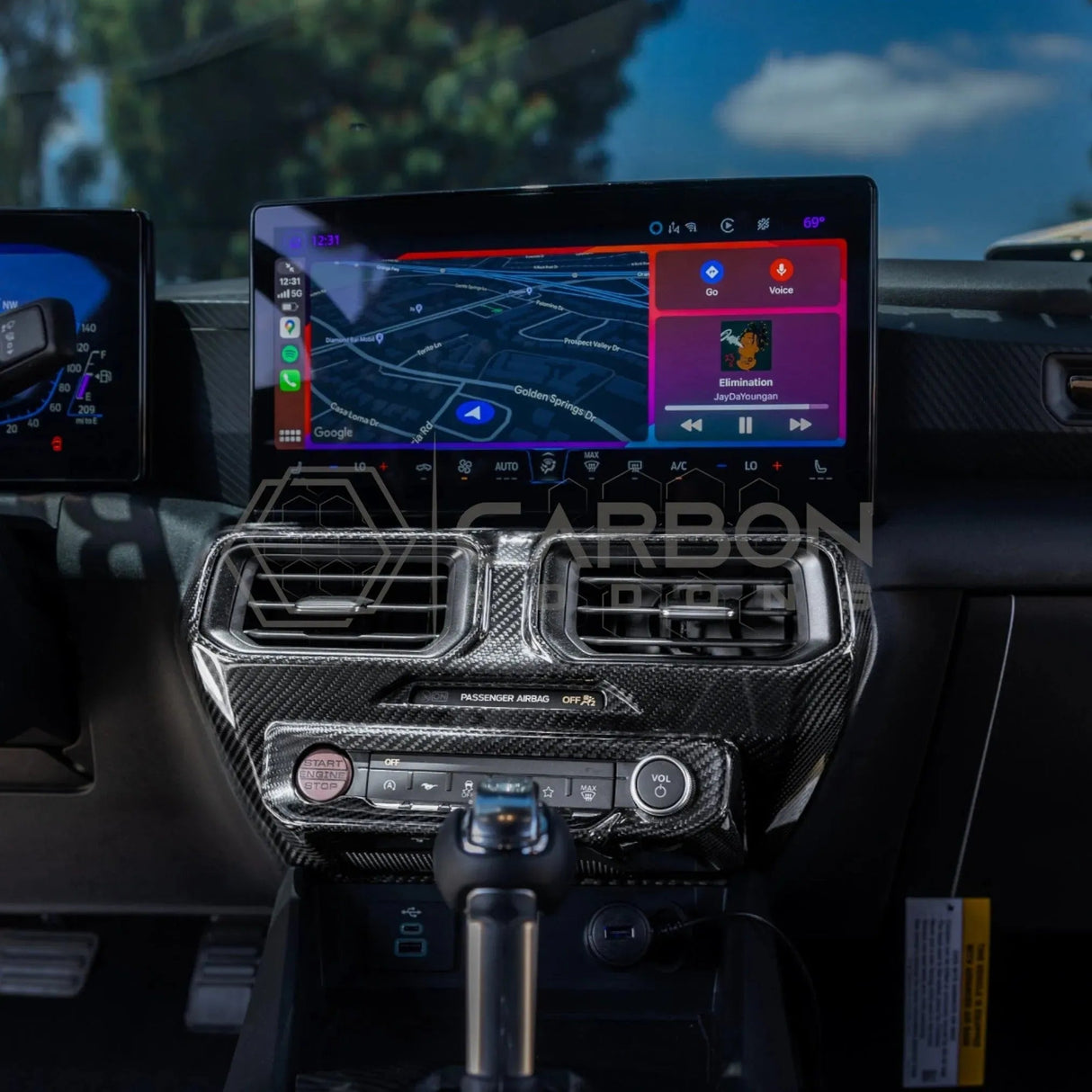 2024+ S650 Mustang Hard Carbon Fiber Dashboard Center AC Vent Trim Cover