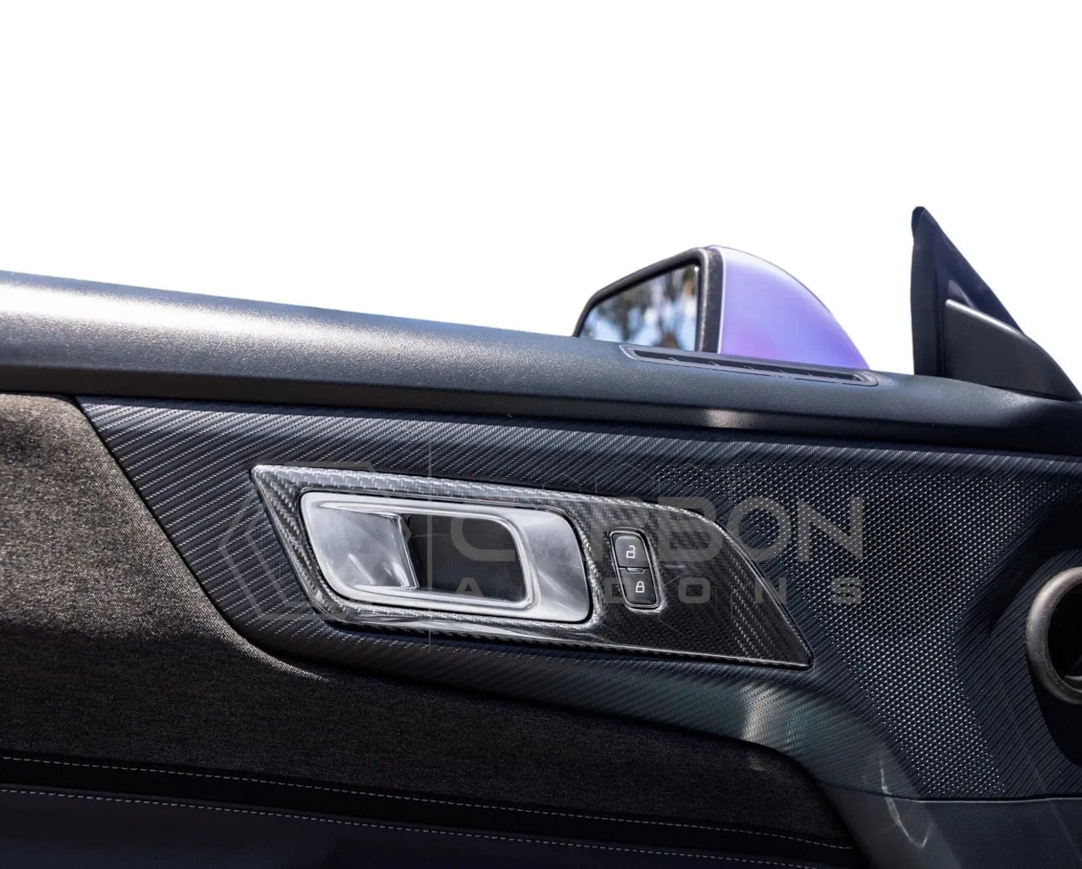 Real Carbon Fiber Interior Door Handle Trim Covers for 2024+ Ford Mustang