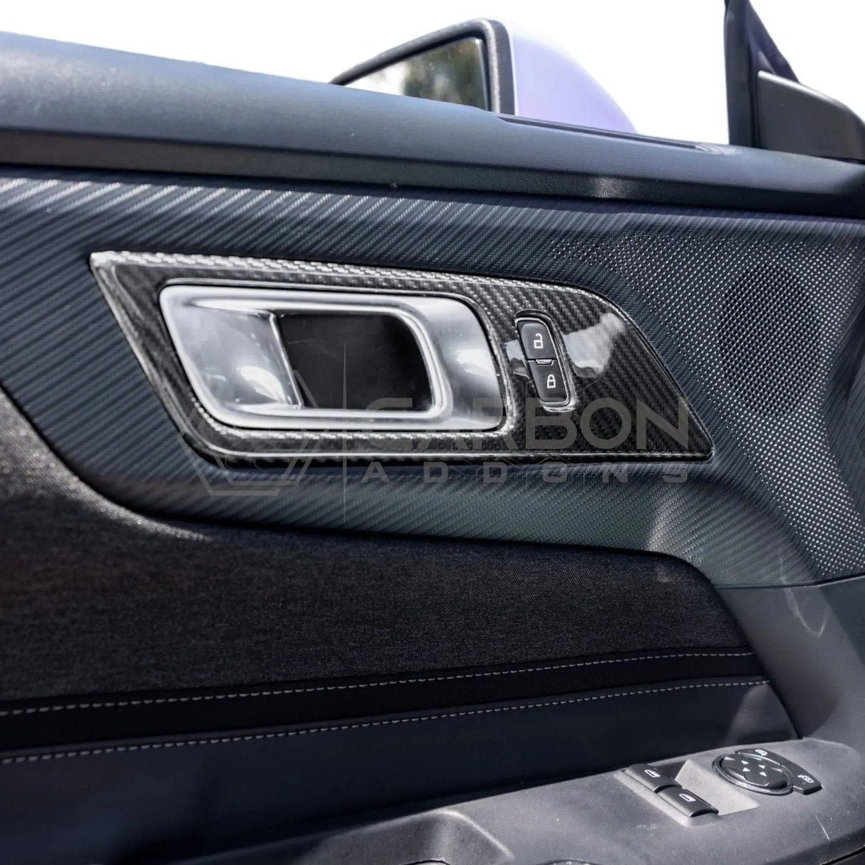 Real Carbon Fiber Interior Door Handle Trim Covers for 2024+ Ford Mustang