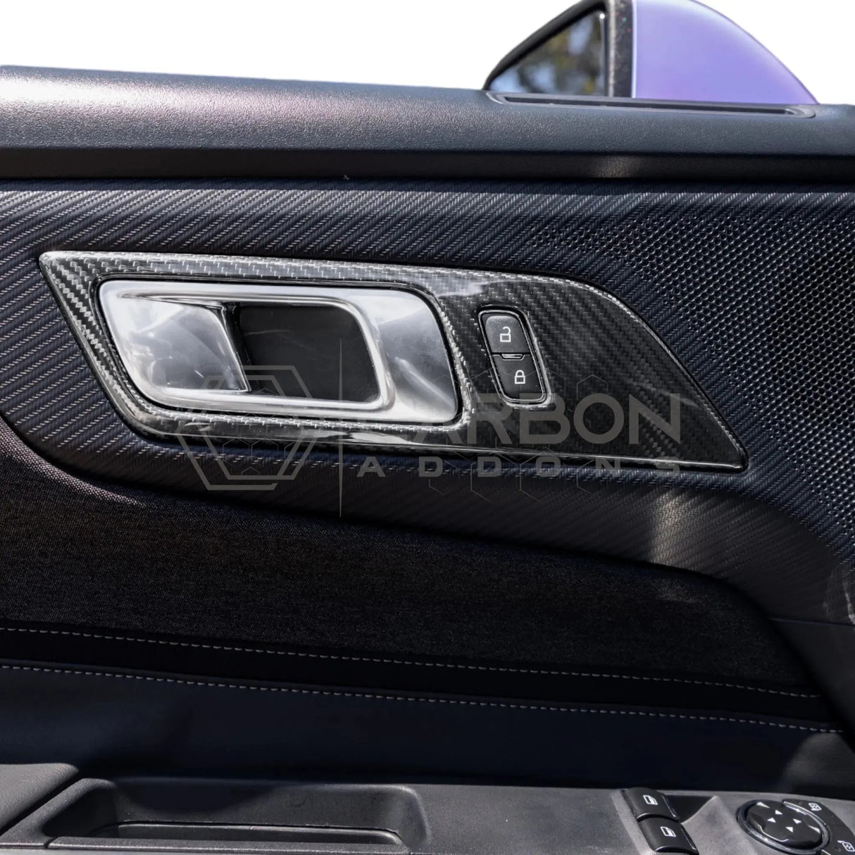 Real Carbon Fiber Interior Door Handle Trim Covers for 2024+ Ford Mustang