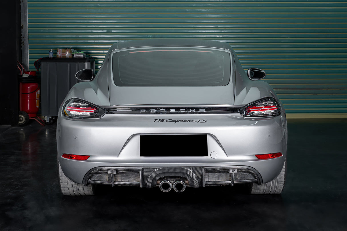 2017-2025 Porsche 718 Cayman Boxster GT4 Style Dry Carbon Fiber Middle Exhaust Rear Diffuser Lip