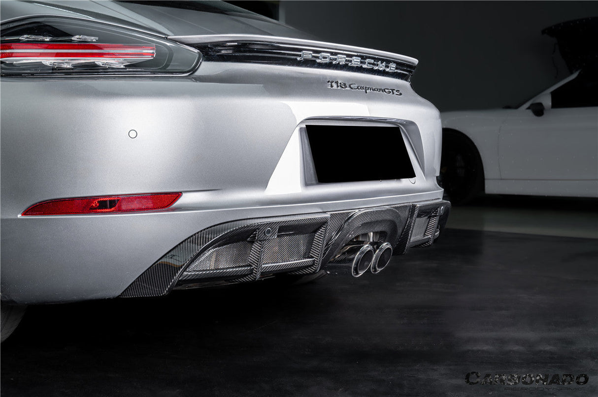 2017-2025 Porsche 718 Cayman Boxster GT4 Style Dry Carbon Fiber Middle Exhaust Rear Diffuser Lip