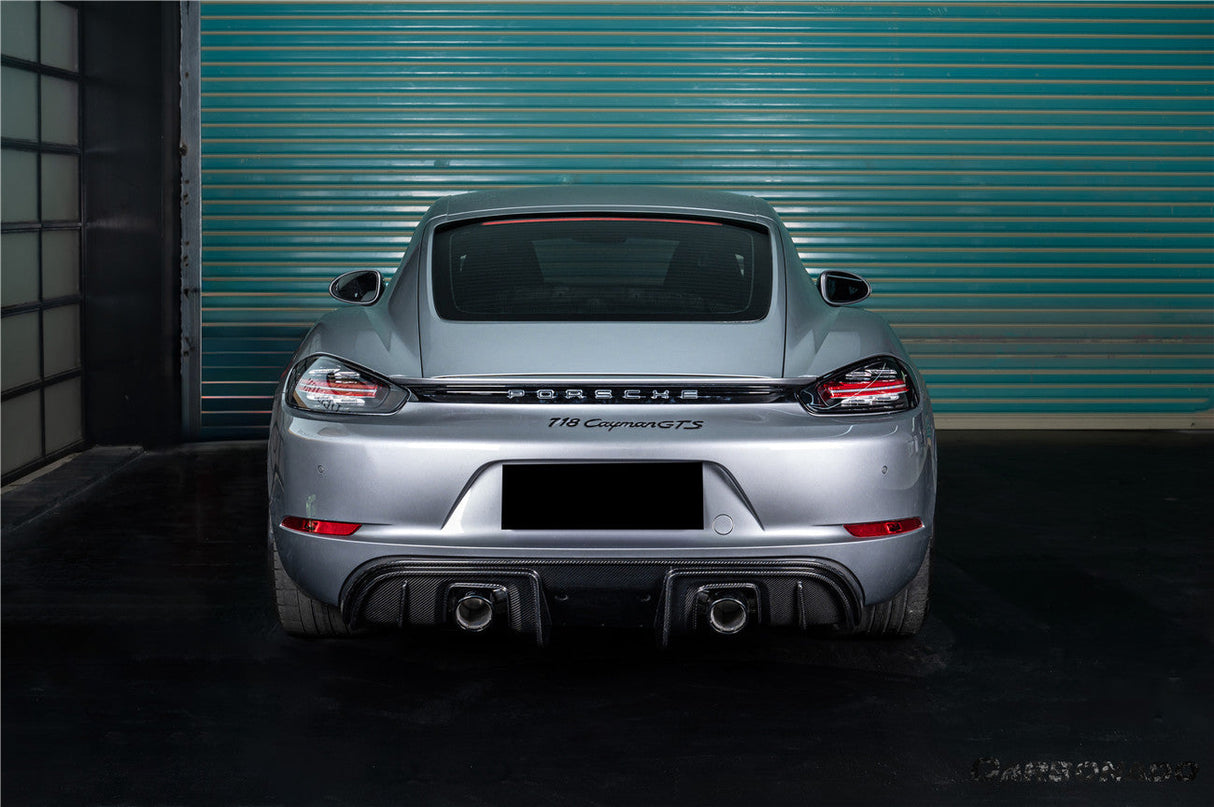 2017-2025 Porsche 718 Cayman Boxster GT4RS Style Autoclave Carbon Fiber Rear Diffuser Lip With Winglets And Exhaust Tips