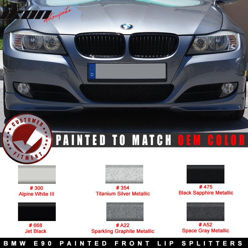 Fits 09-12 BMW E90 3-Series Front Bumper Lip Splitter 2PC OE Color