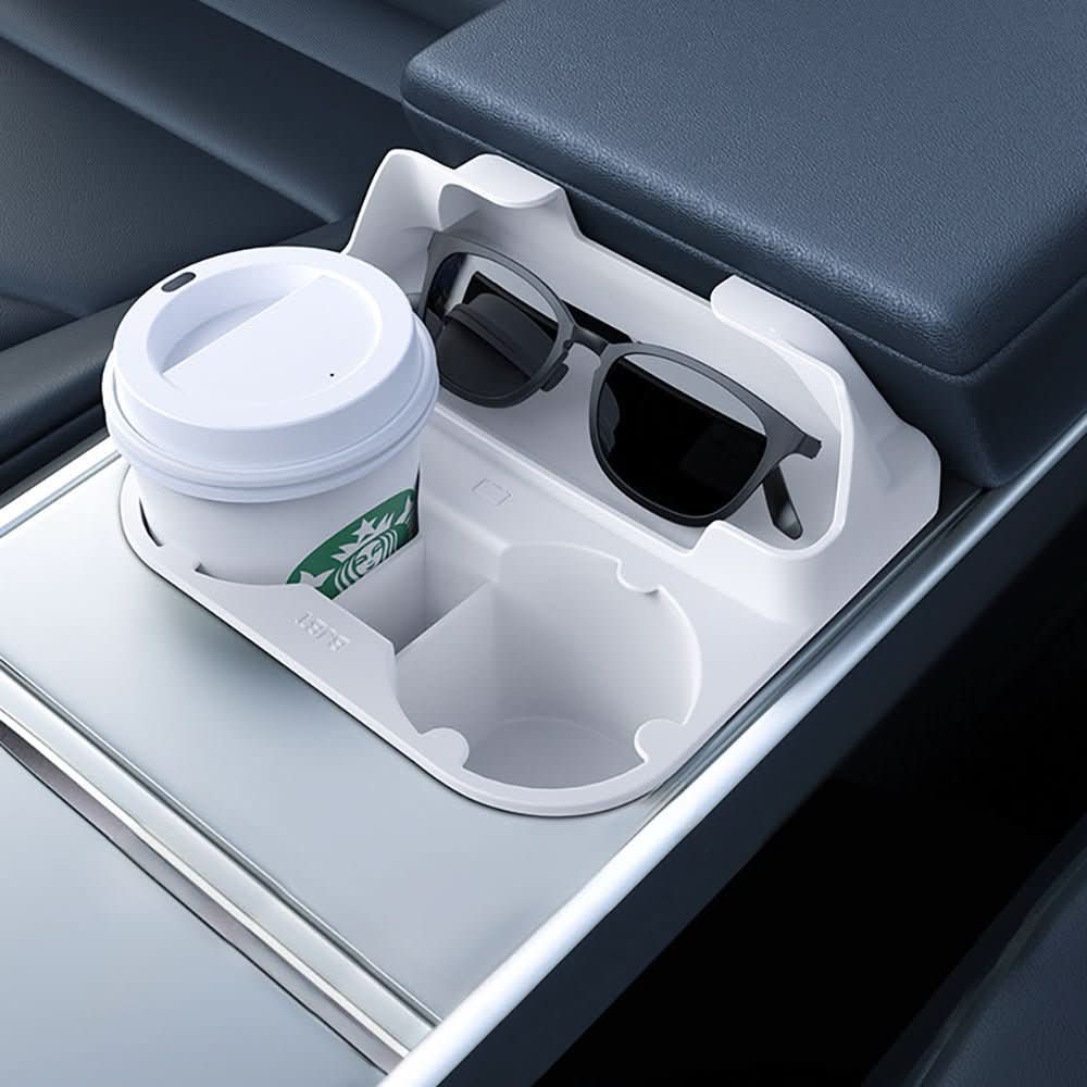 Center Console Cup Holder with Storage for Model 3/Y | Food-Grade Silicone | 2-Slot