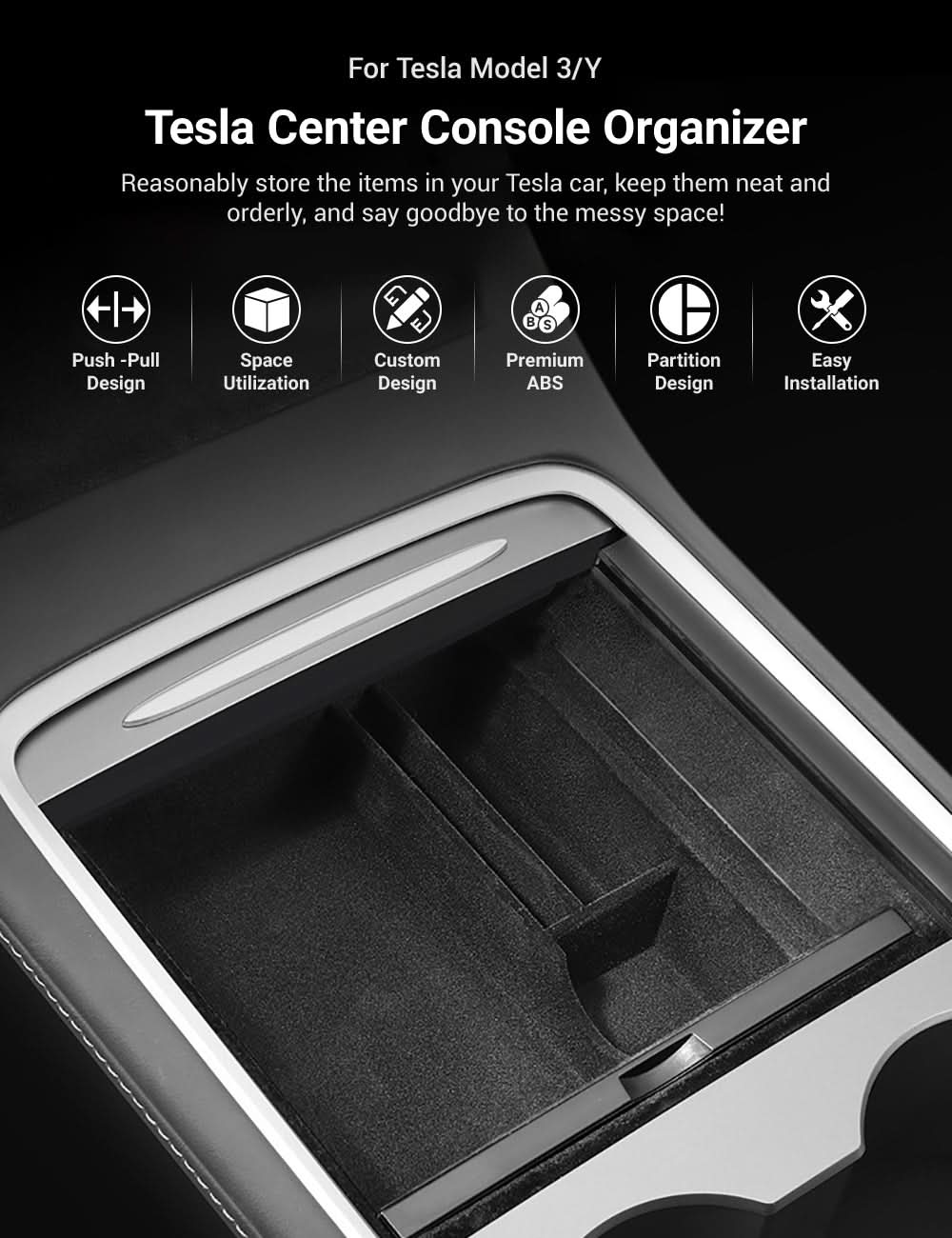 TESERY Center Console Tray for Model 3 & Model Y