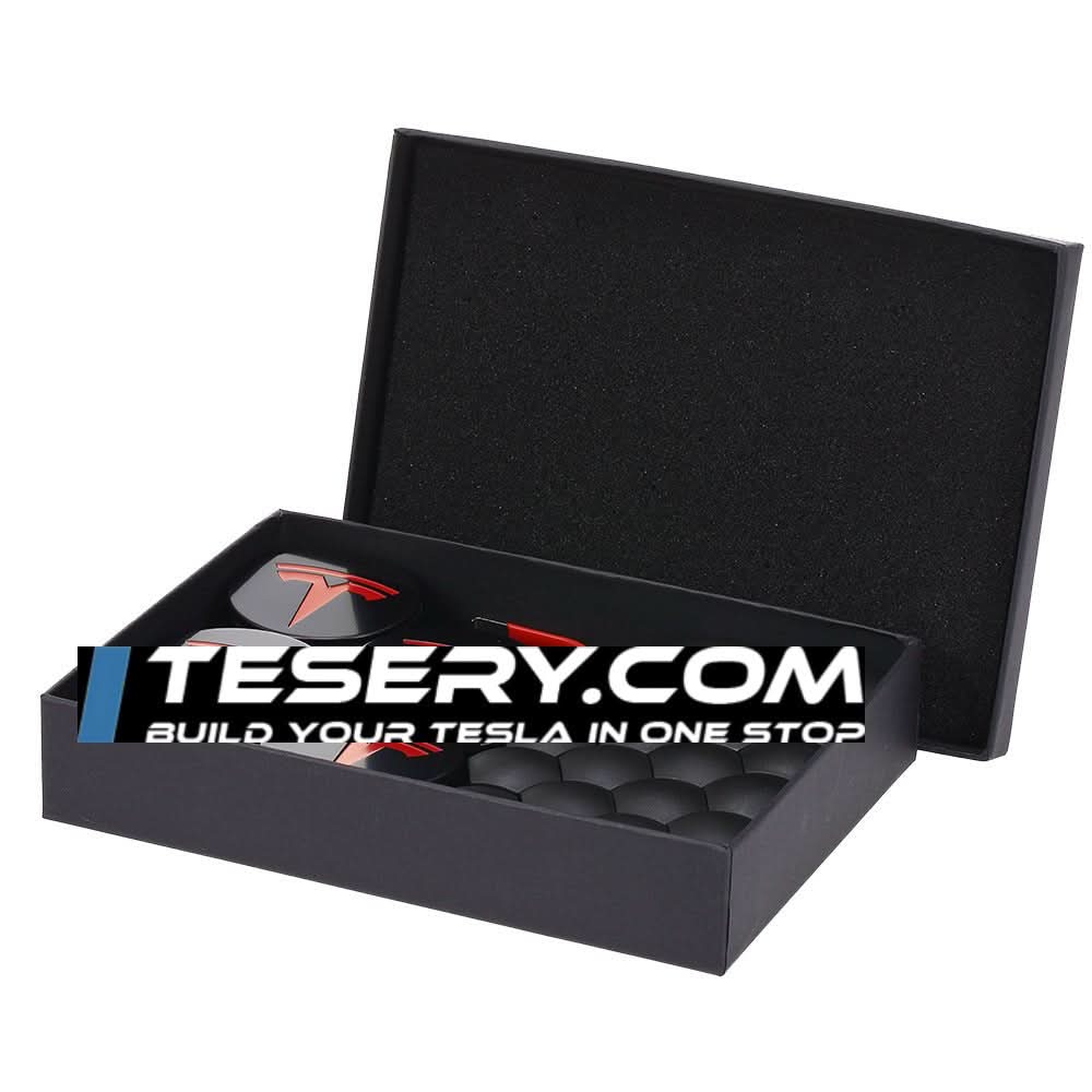 Wheel Center Cap Kit with Puller for Model 3/Y/S/X | 4 Hub Caps + 20 Lug Nut Covers