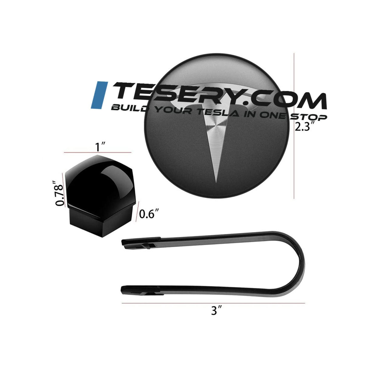 Wheel Center Cap Kit with Puller for Model 3/Y/S/X | 4 Hub Caps + 20 Lug Nut Covers