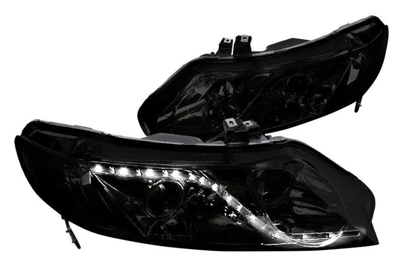 Spec-D Projector Headlights Honda Civic Sedan (06-11) R8 Style LED Black or Smoke