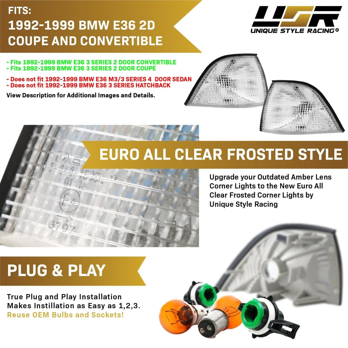 1992-1999 BMW E36 2D/Cabrio Darker Smoke Corner Lights