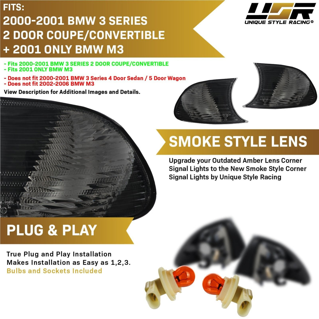 1999-2001 Bmw E46 2d/Cabrio Crystal Smoke Corner Lights